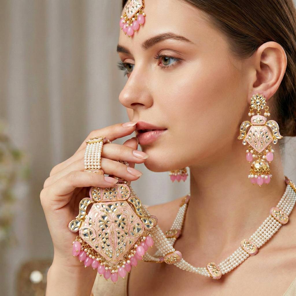 Traditional Turquoise Long Necklace Set For Women |Gold Plated Meenakari Bridal Jewellery Set With Earring : 2970-J5SK-2300-PK