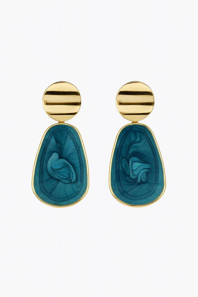 Gold-Tone Teal Stone Drop Earrings : HCE-599-A8040