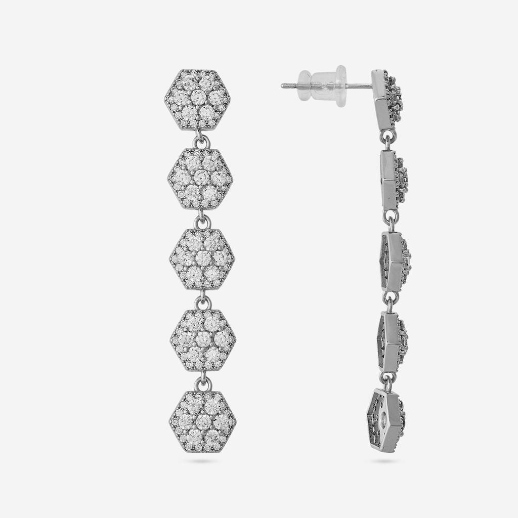 White - Plated Casual Wear Trendy Zircon Earring - 466902 : 466903