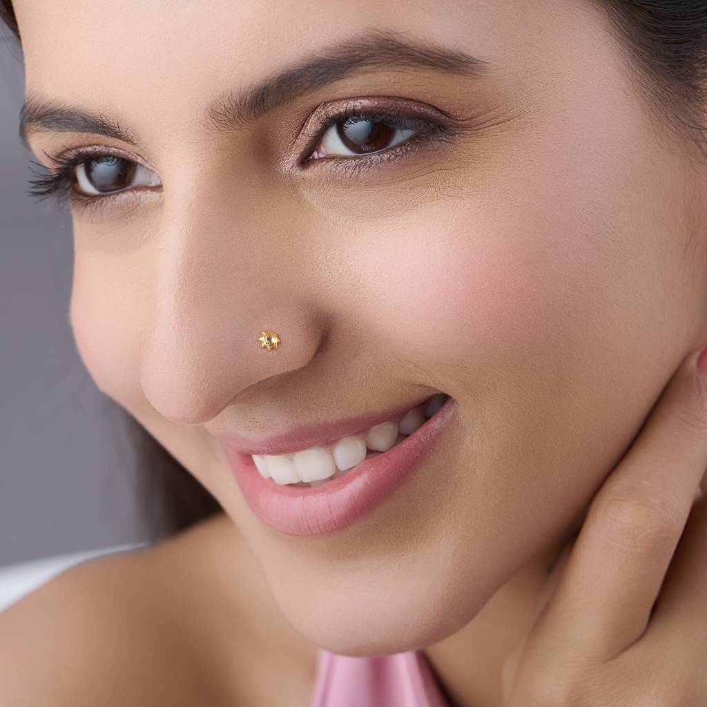 Yuvora 18K Yellow Gold Golden Radiance Nose Pin For Women | Screw Back Closure | Bis Hallmarked | Pure Gold  : DNP1038-18YG-IS