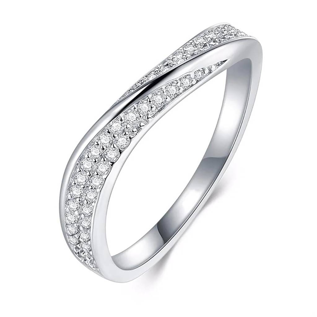 Silver Plated Cubic Zirconia Studded Finger Ring Stylish Engagement Anniversary Fashion Jewellery Gift For Women G : PX9R3011W