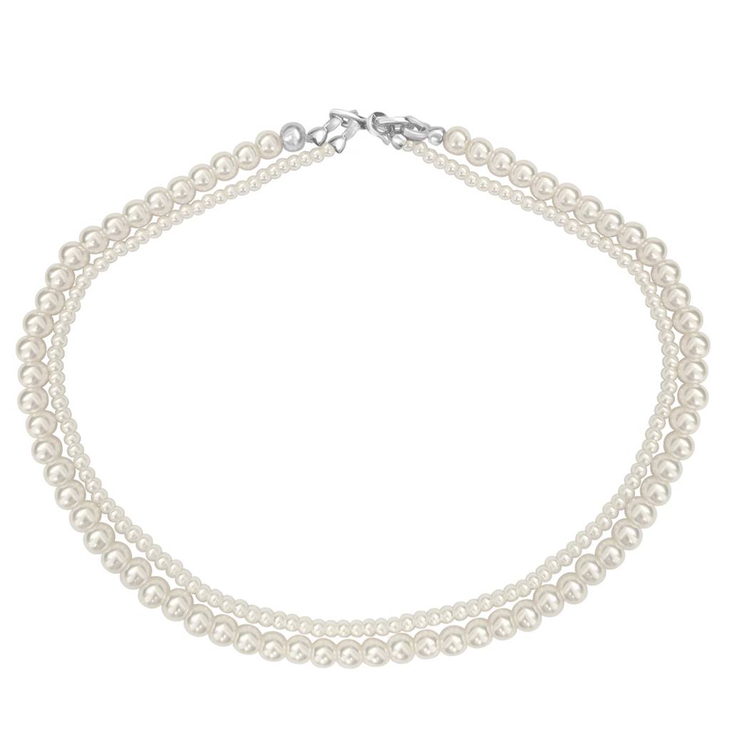 Peora Silver Plated White Beads Studded Layered Necklace Stylish Jewellery Gift For Women & Girls : PX9N73
