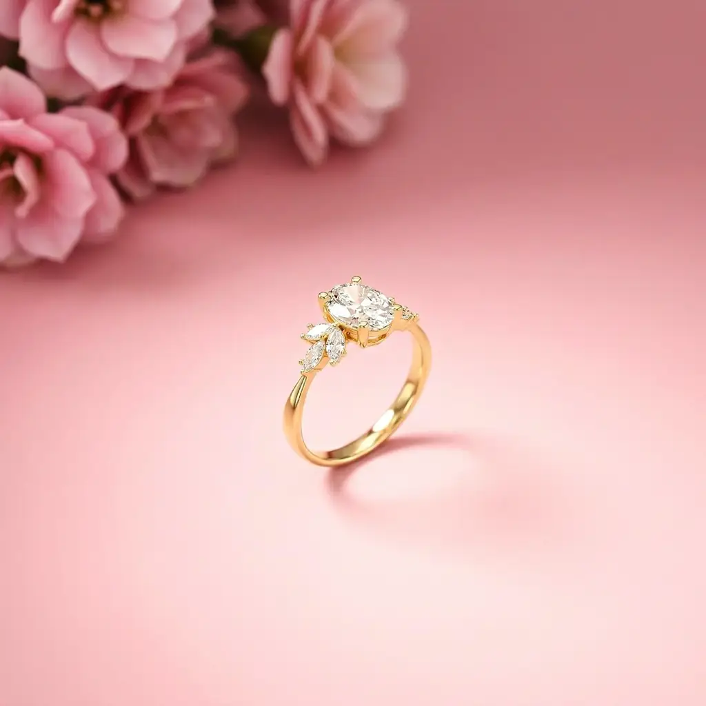 1.30Ct Moissanite Floral Oval Cut Ring : ZLM10006Y-10N
