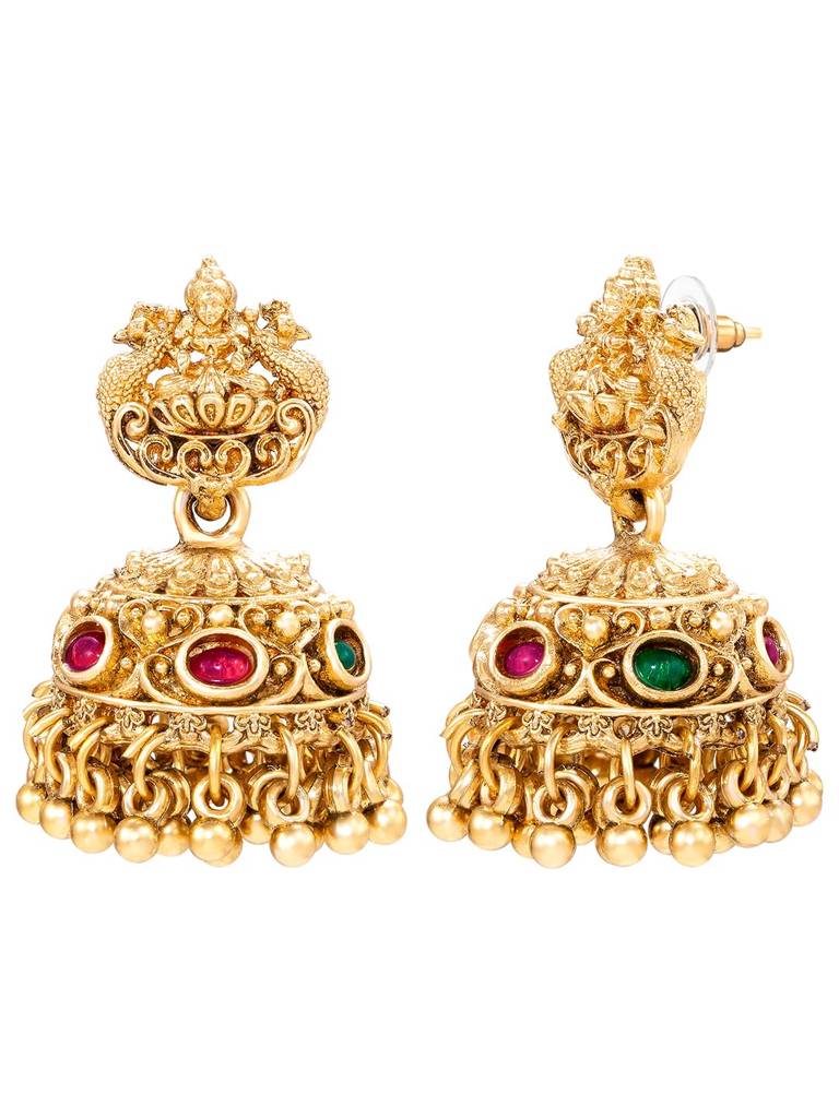 Laxmi Motif Green Rani Pink Long Necklace Earrings Set For Women : PF109N07RPG