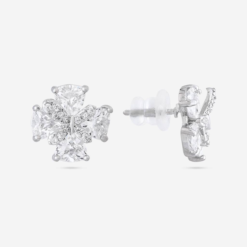 White - Plated Casual Wear Trendy Zircon Earring - 466994 : 466995
