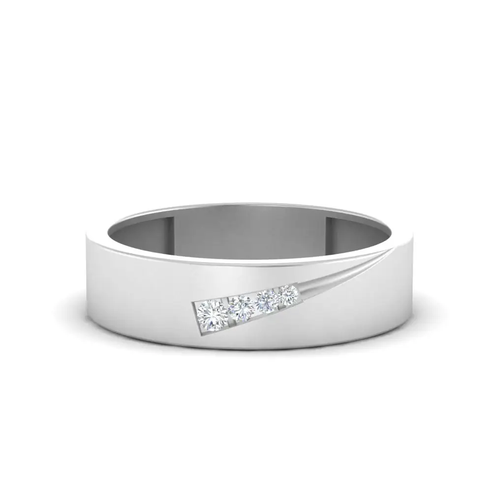 Round Diamond Channel Men'S Band | Diagonal Curve Modern Design : RCC0022-YE-Silver925-LabD-9