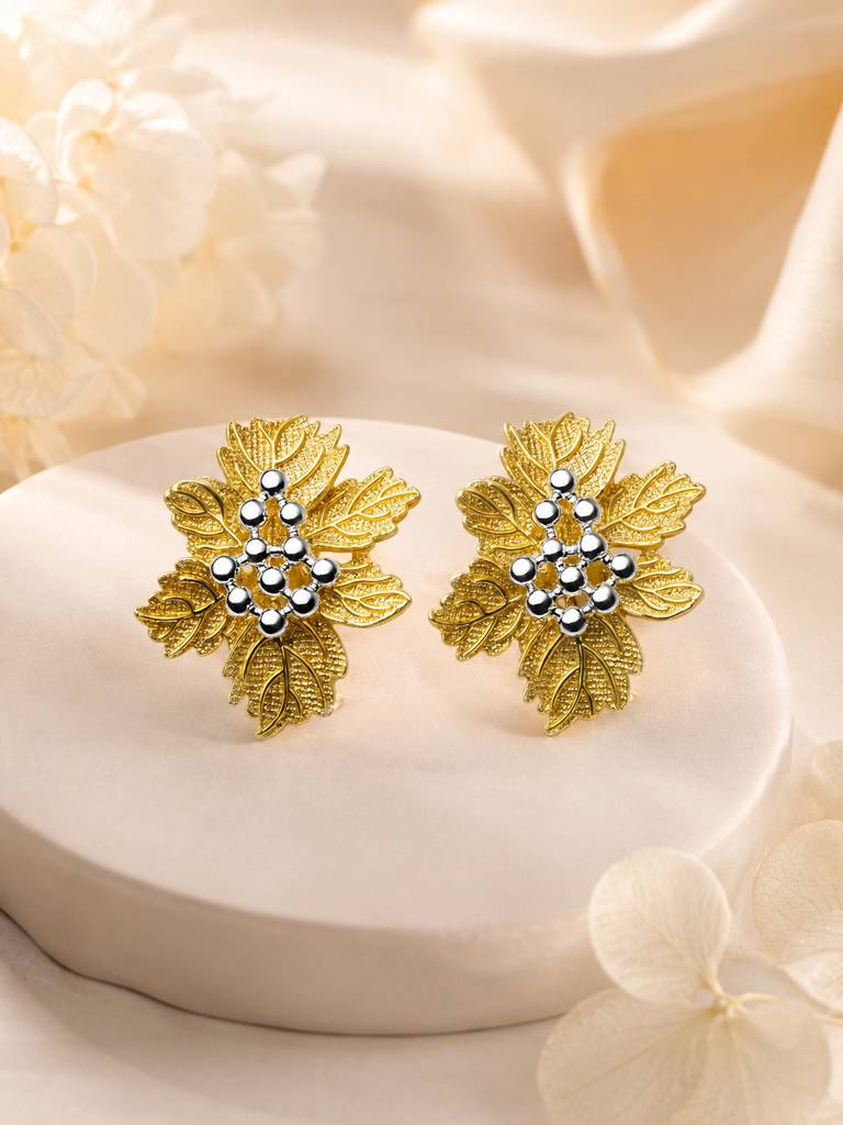 Golden Leaf Cluster Earrings : AN-LJ-GO-0050-DE