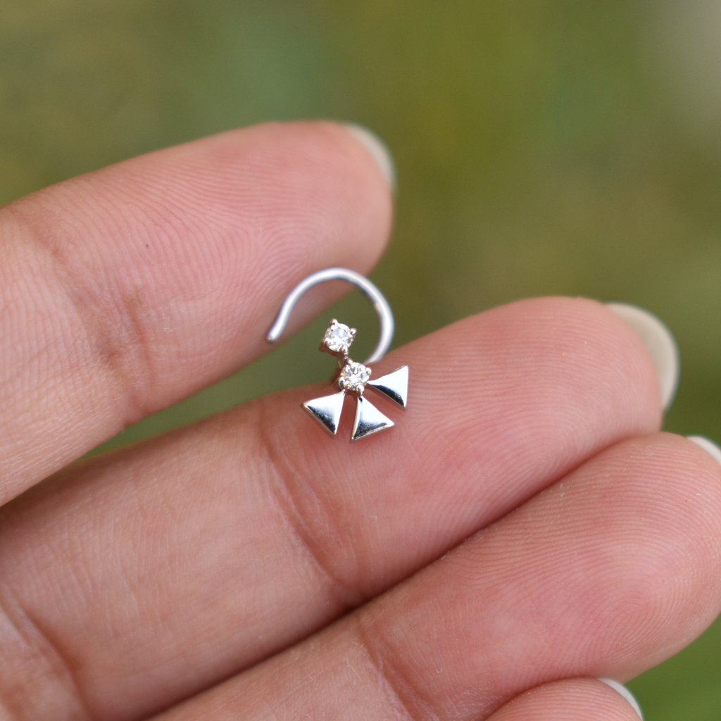 Natural Diamond Warli Nose Pin In 14K Gold C Wire : NP008-14W-C-S