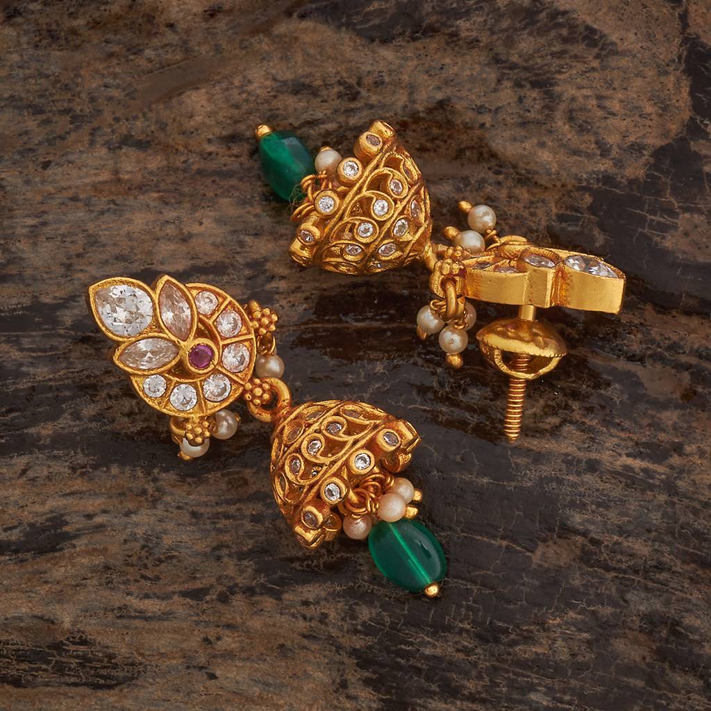 Ruby-Green Gold - Plated Festive Temple Earring - 434333 : 434333