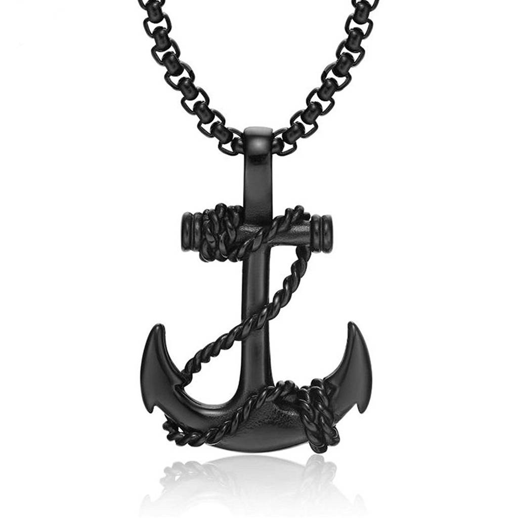 Nautical Anchor Stainless Steel Black Pendant  For Men With 22 Inch Chain, Gifts For Women : PFCP58BL