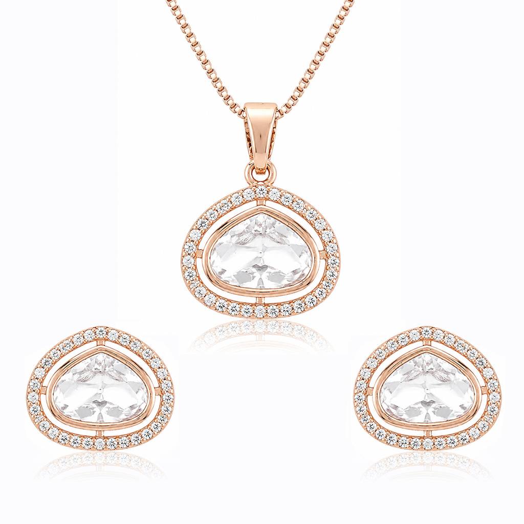 Kundan Elegance Rose Dew Teardrop Pendant Set For Women | Stylish Minimal Jewellery Set For Women | Birthday & : 8905124579864