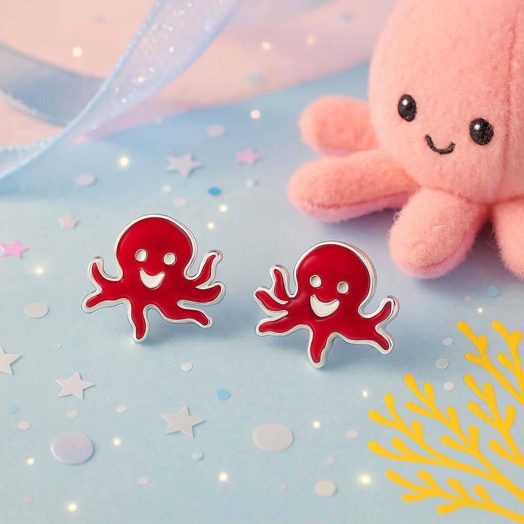 Ocean Octo-Charm 925 Sterling Silver Stud Earrings For Kids : NERWW01400229