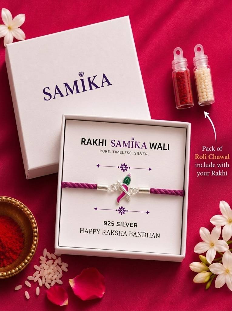 925 Sterling Silver Lord Krishna-Inspired Designer Rakhi With Roli-Chawal Set : SMK-RKH-019