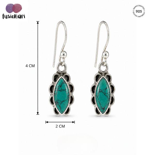 925 Sterling Silver Turquoise Firoza Stone Drop Earrings : FU-1405