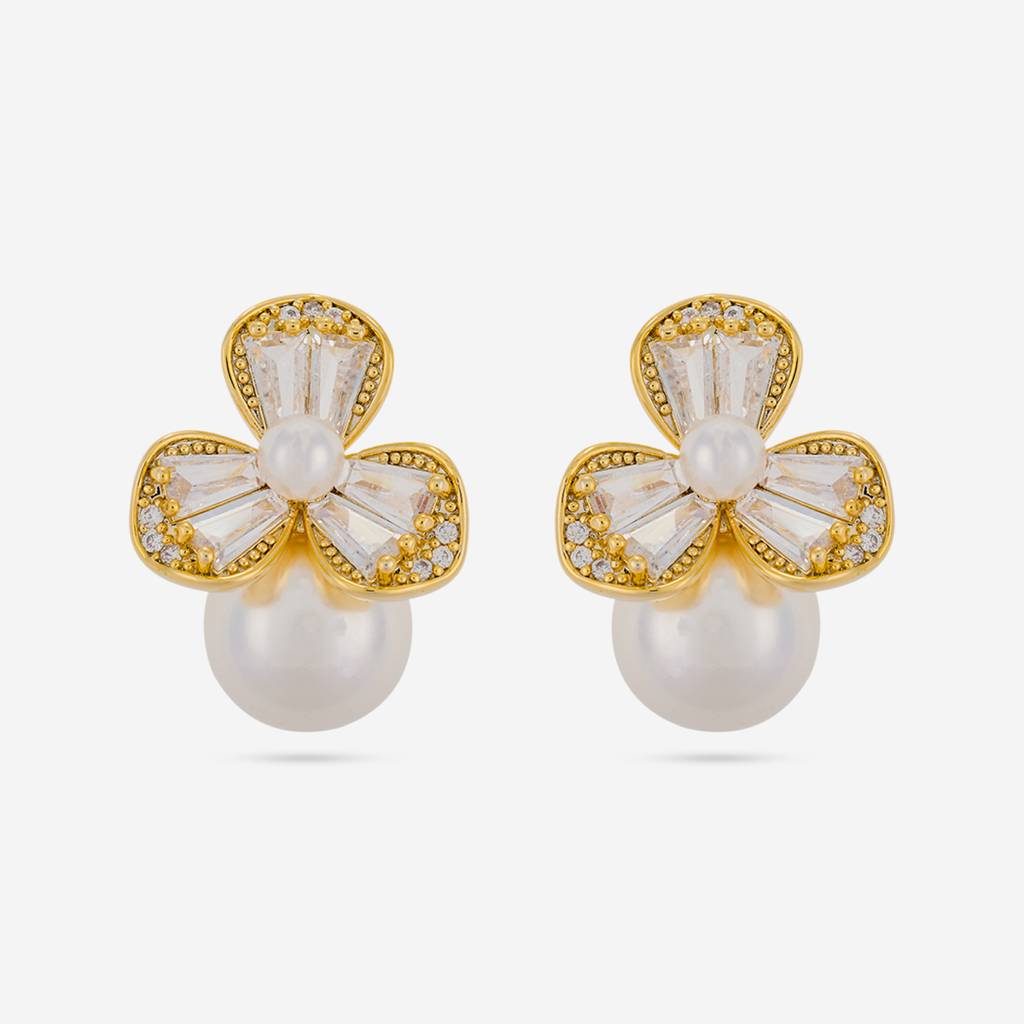 Pearl Gold - Plated Casual Wear Trendy Zircon Earring - 464539 : 464539