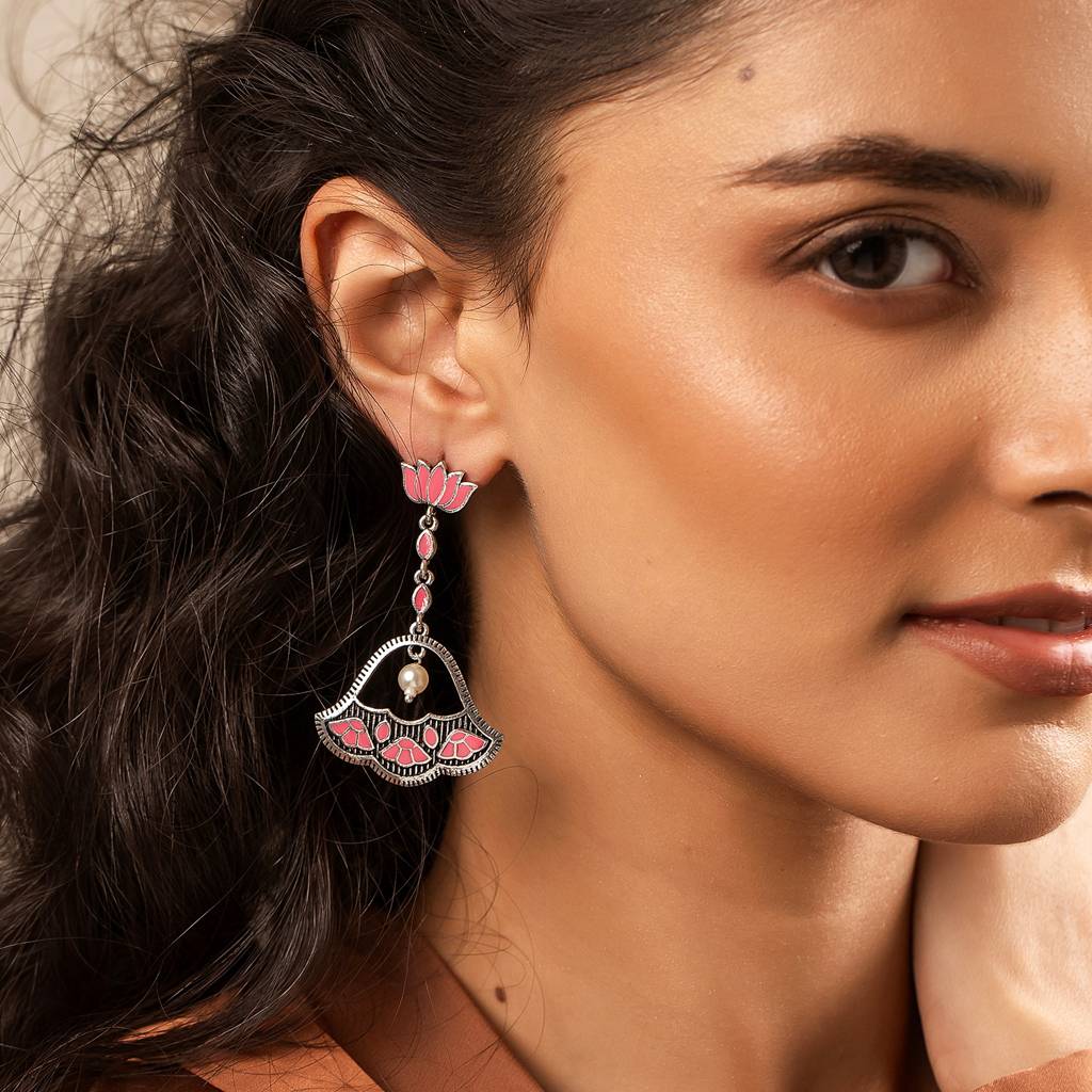 Madhubani Phoolkari Fables Oxidised Enamel Earrings : 8905124560855