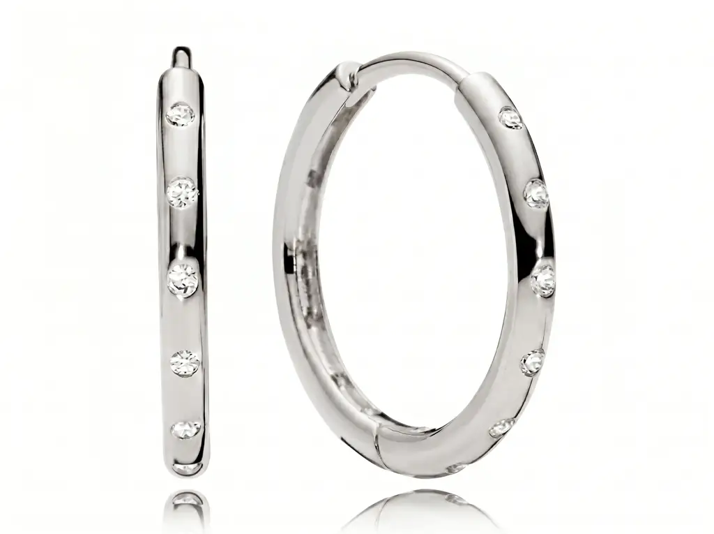 Round Diamond Hoop Men'S Earrings | Scattered Bezel Set Design : ER-CC-CZAI5-YE-Silver925-LabD