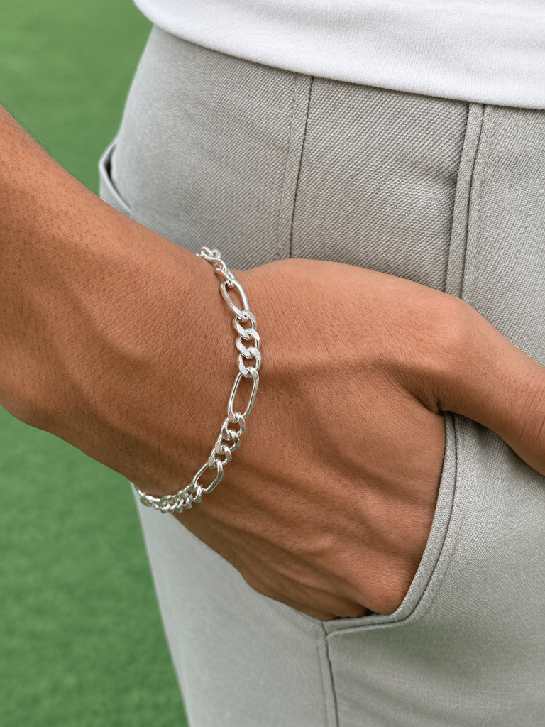 925 Sterling Silver Figaro Men’S Bracelet : SMK-M-BR-003