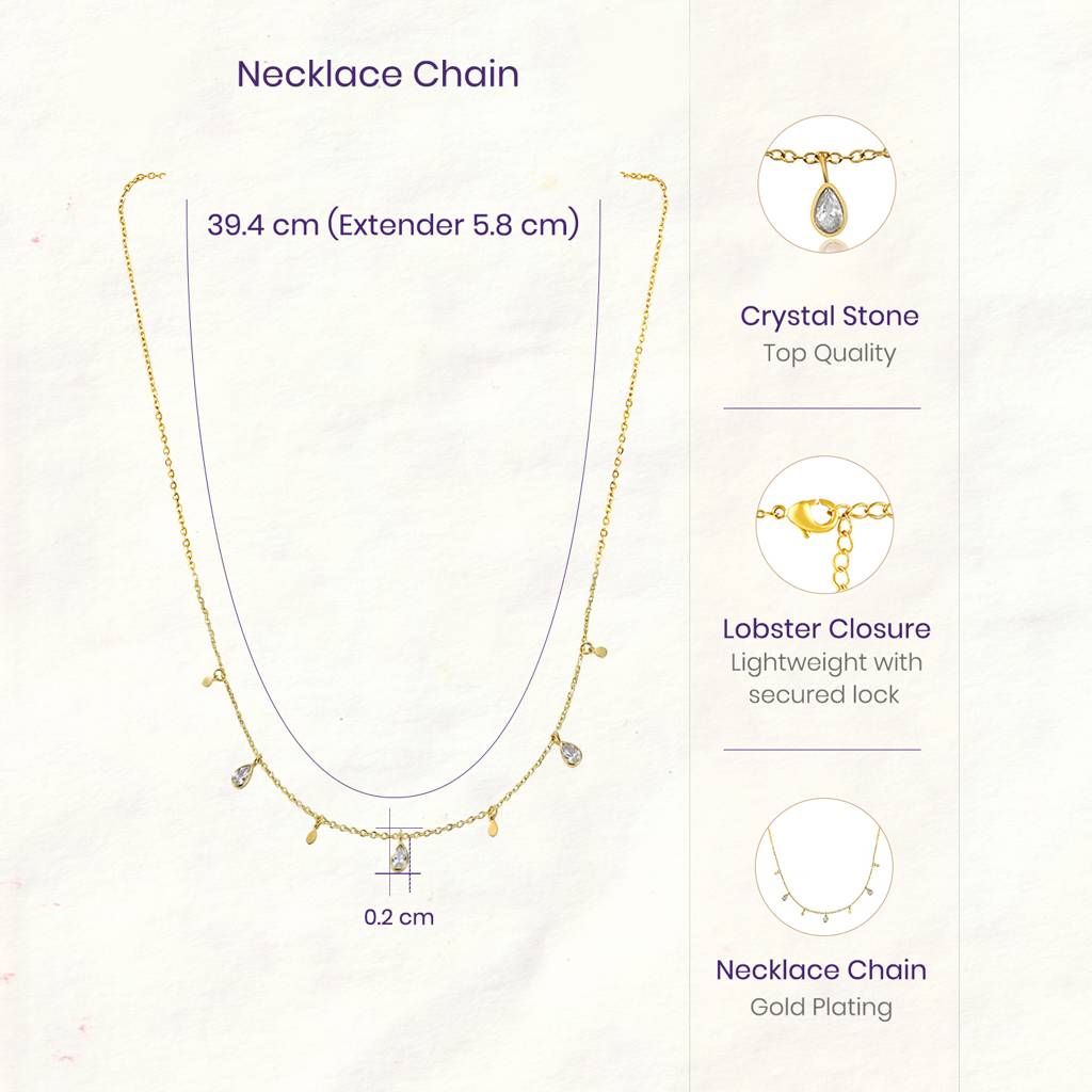 Crystal Studded Gold Plated Fancy Chain Necklace Jewellery For Women & Girls : PX9N270GW