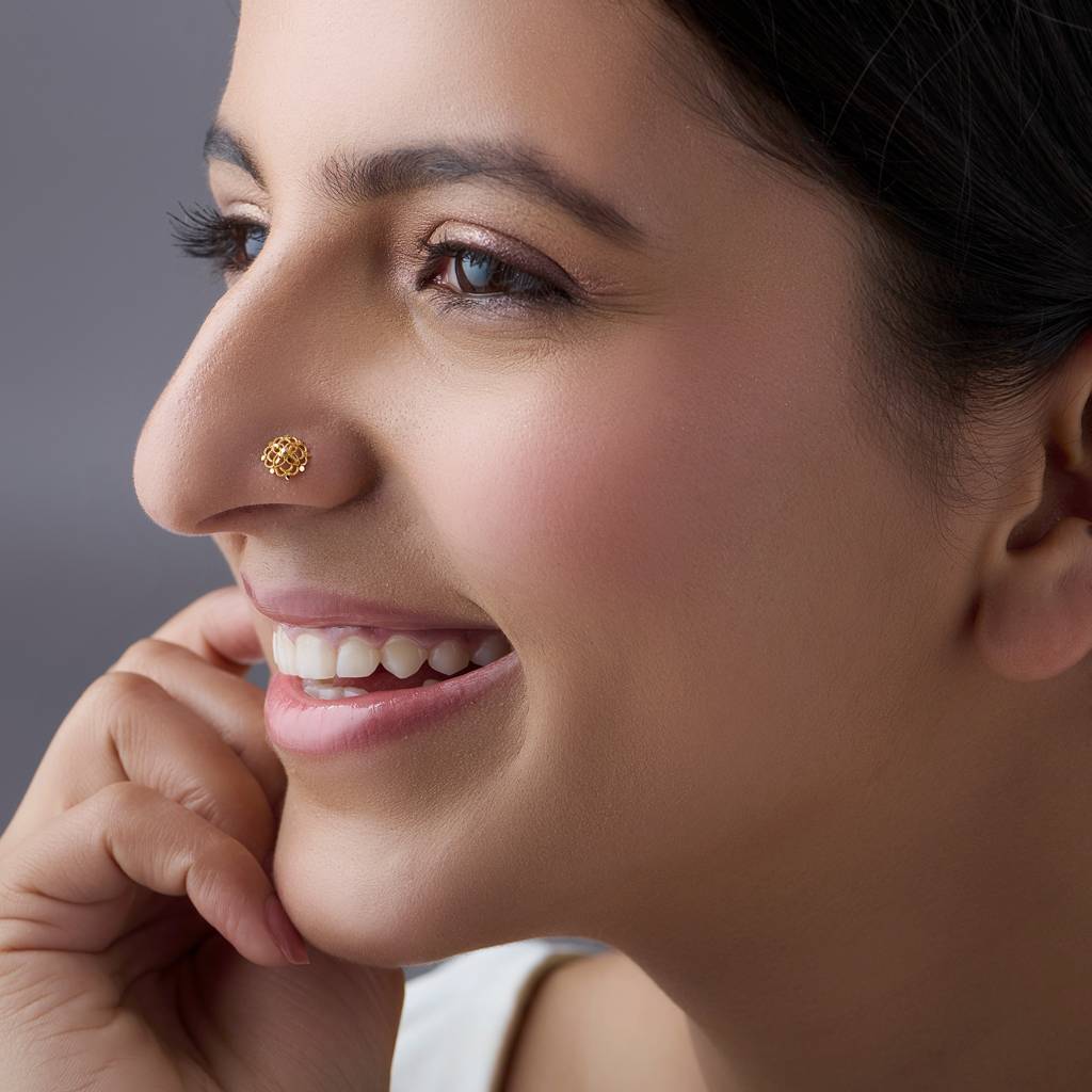 Yuvora 18K Yellow Gold Opal Axis Nose Pin For Women | Screw Back Closure | Bis Hallmarked | Pure Gold No : PCNP1064-DC-18YG-IS