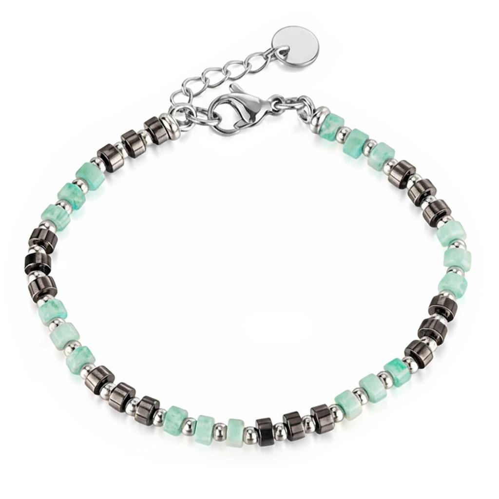 Silver Plated Mint Beads Studded Openable Bracelet Contemporary Jewellery For Men & Boys : PX9B204MNT