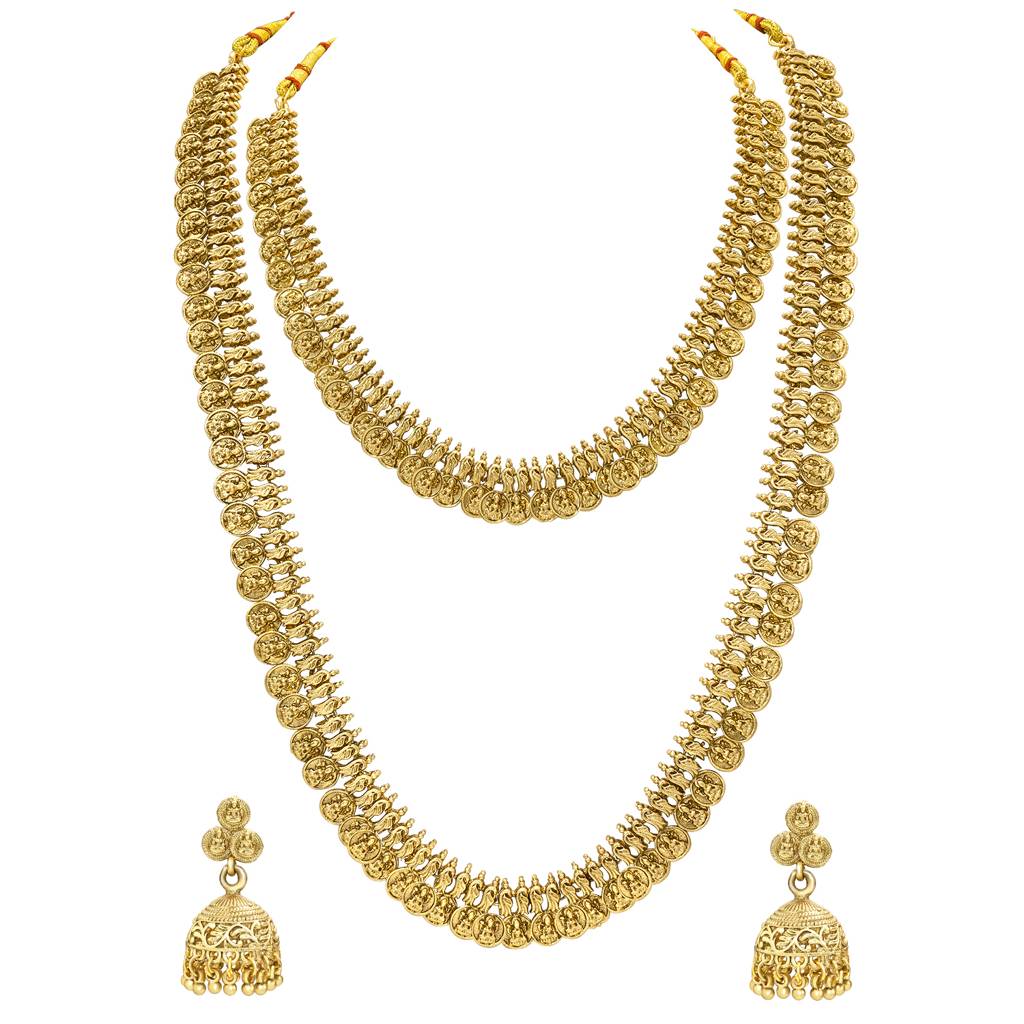 Women'S Gold Plated Ethnic Long & Short Necklace Earrings Bridal Set Traditional Maharani Haar Festive Bridal Jewe : PF47BR14G