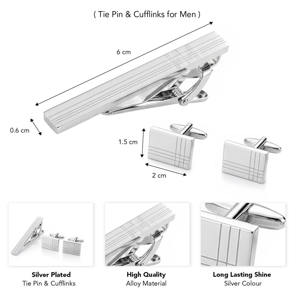 Stainless Steel Silver Plated Classic Cufflinks & Tie Pin Formal Business Accessories For Men : PX9TCL16S