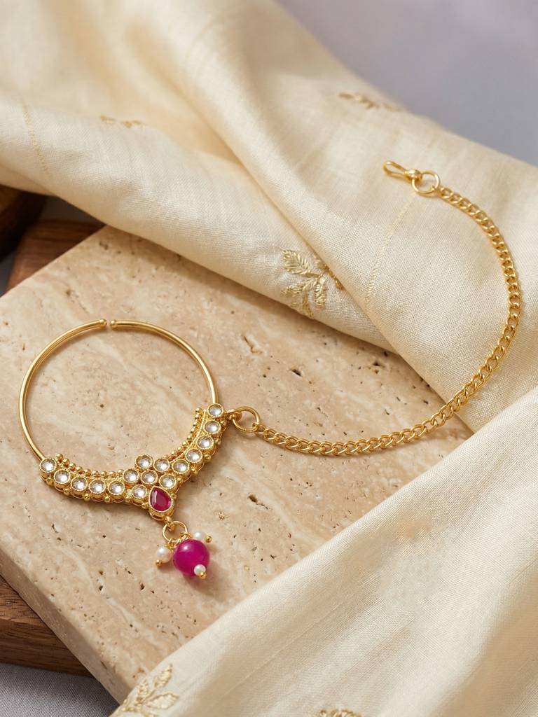 Bridal Kundan Jewellery Set With Hathphool & Nath : 2541-IZK-554-R