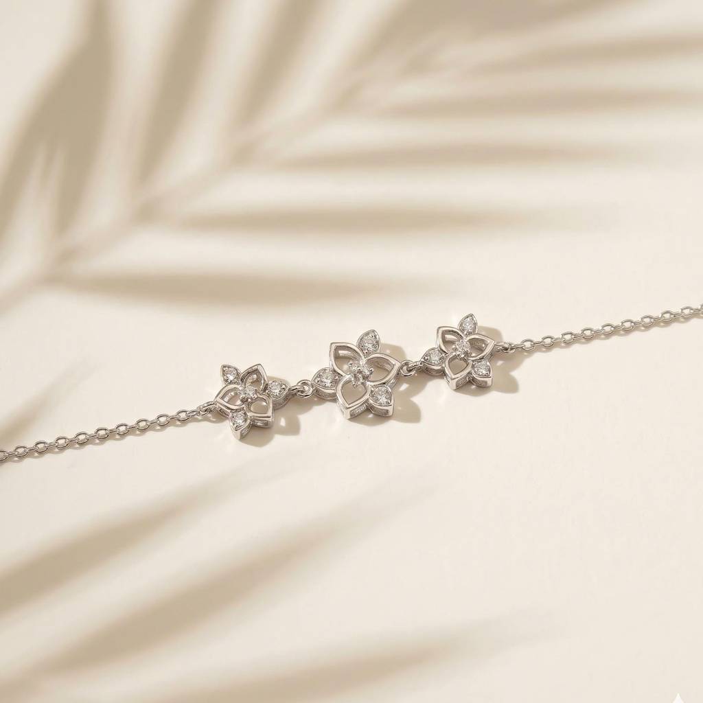 Silver Floral Charm Bracelet : ZLBR-1077
