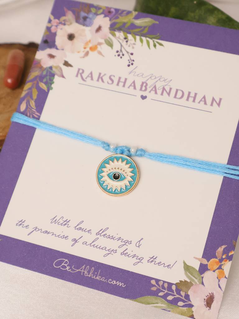 Evil Eye Protection Rakhi With Roli Chawal Capsules : ACJR107-Bl