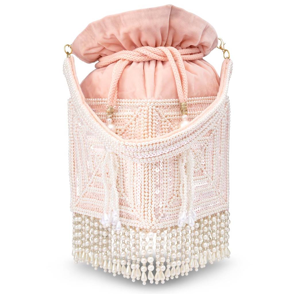 Potli Purse For Women Handmade Evening Handbag Stylish Bridal Fashion Wristlet Bag For Girls (P165Pk) : P165PK