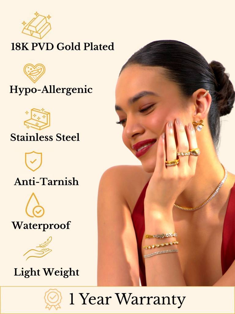 Set Of 2 - 18K Gold Plated Waterproof Mama Heart Zircon Bracelet & Necklace : ALL0725NB297C2