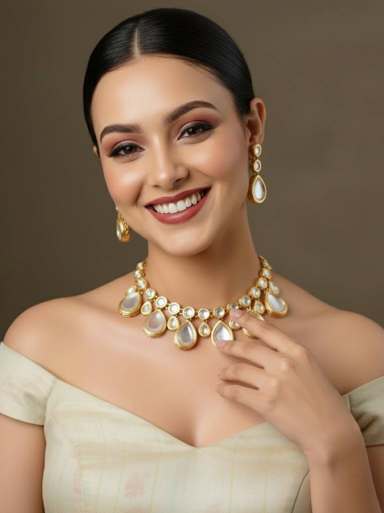 18K Gold Plating Back Meenakari Kundan Choker - Necklace Set For Women And Girls : 883-J5SK-1663