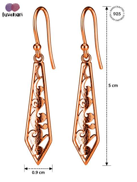 925 Sterling Silver Long Filigree Drop Earrings For Women, Pointed Floral Dangle Jewellery : FU-0627