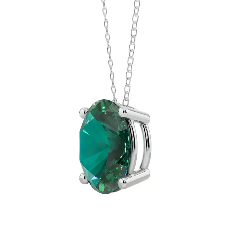 Green Oval Solitaire Pure Silver Pendant Necklace : OVAL-GRN-10-SL-W