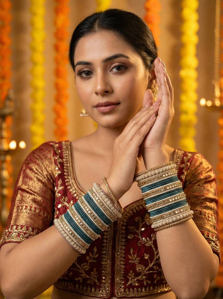 Traditional Kundan Bangles : HB-68-24-PEACOCK