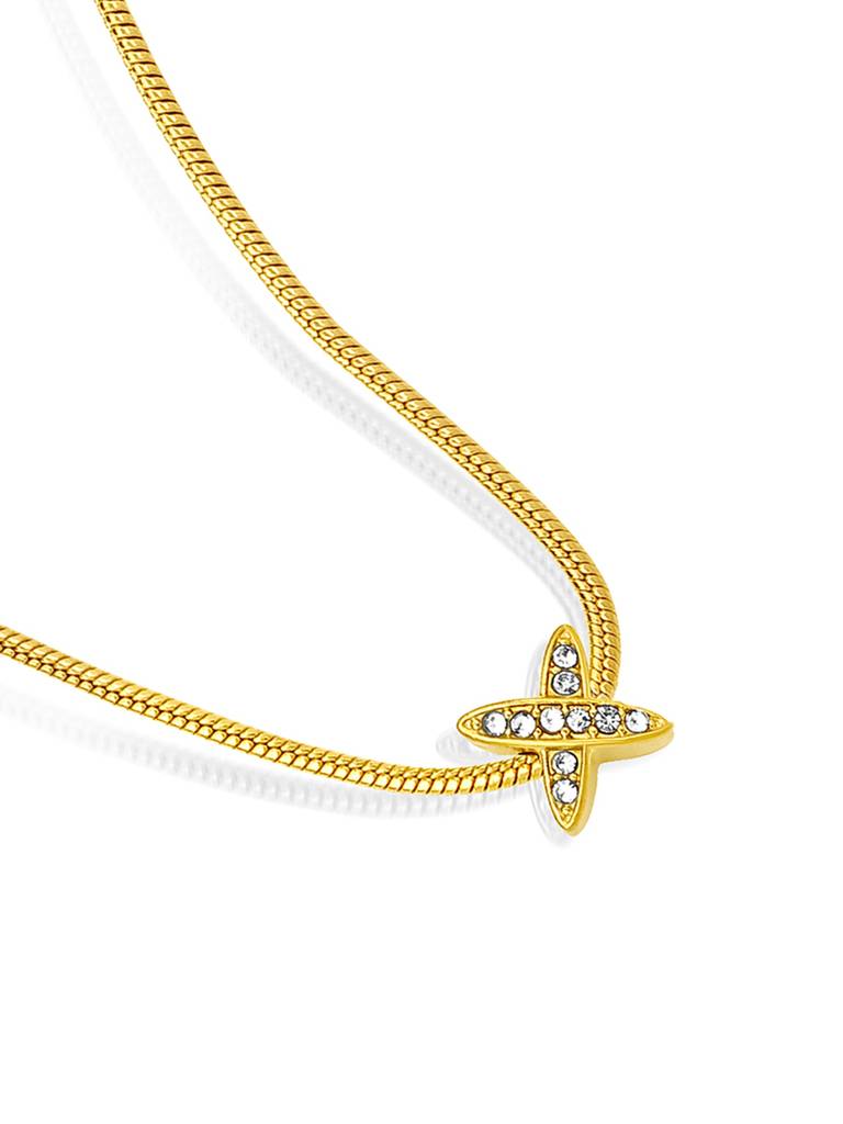 18K Gold Plated Golden Crossline Necklace Stainless Steel Waterproof & Anti-Tarnish : N14ASSS0G