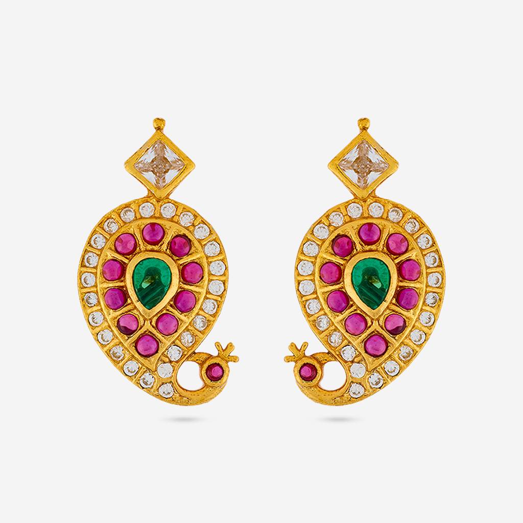 Ruby-Green Gold - Plated Festive Temple Earring - 462018 : 462018