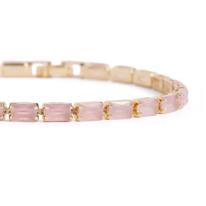 Majestic Mint Pink Stone Bracelet | Gold Tone Tennis Style | Glam Jewelry : CAD-050-IGMP-BR