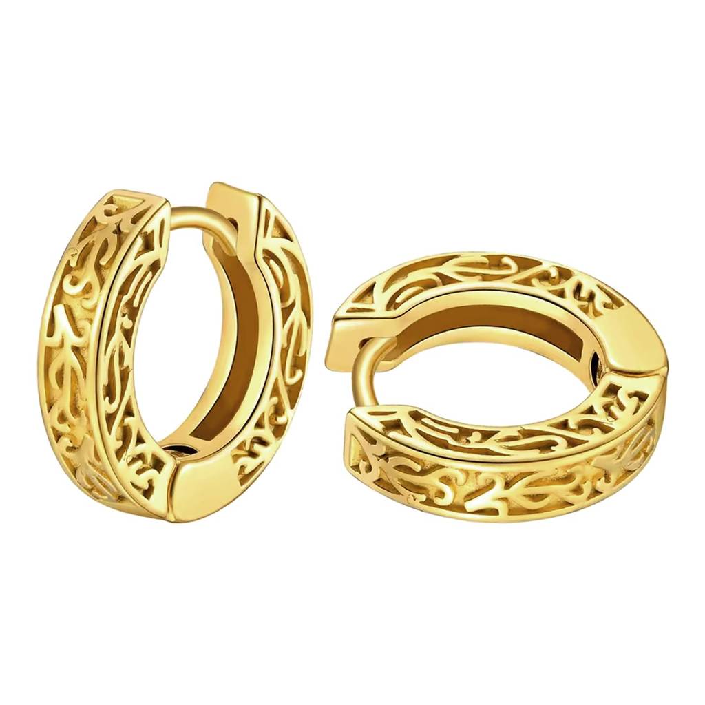 Gold Plated Fancy Huggie Bali Hoop Earrings Fashion Jewellery Gift For Men & Boys : PX9ME59G