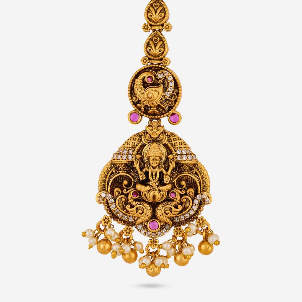 Kushal'S Fashion Jewellery Ruby Gold Plated -Bridesmaid Antique Tikka - 463972 : 463973