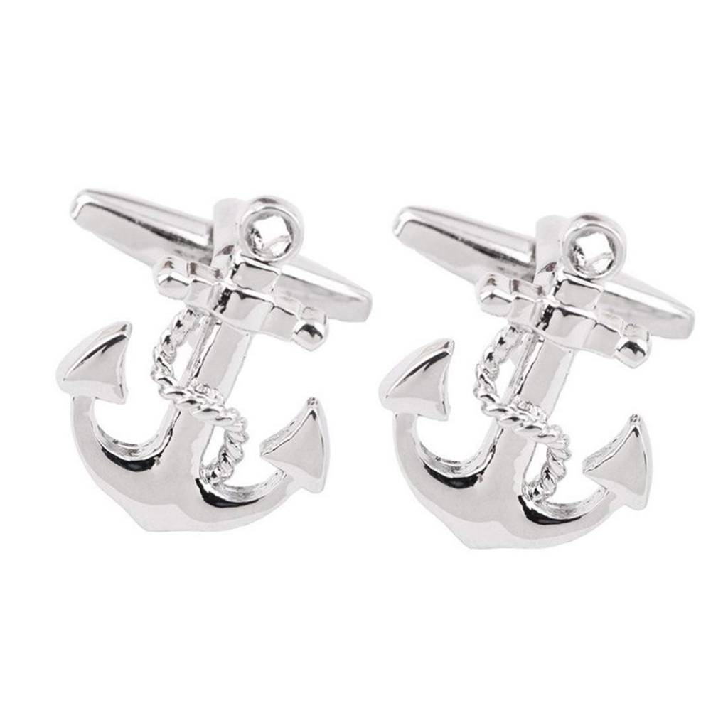 Silver Plated Nautical Anchor Cufflinks For Men Boys Business Corporate Wedding Gift : PX9CL78