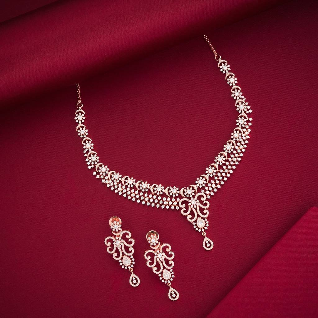 Party Wear Zircon Necklace - 462613 : 462614