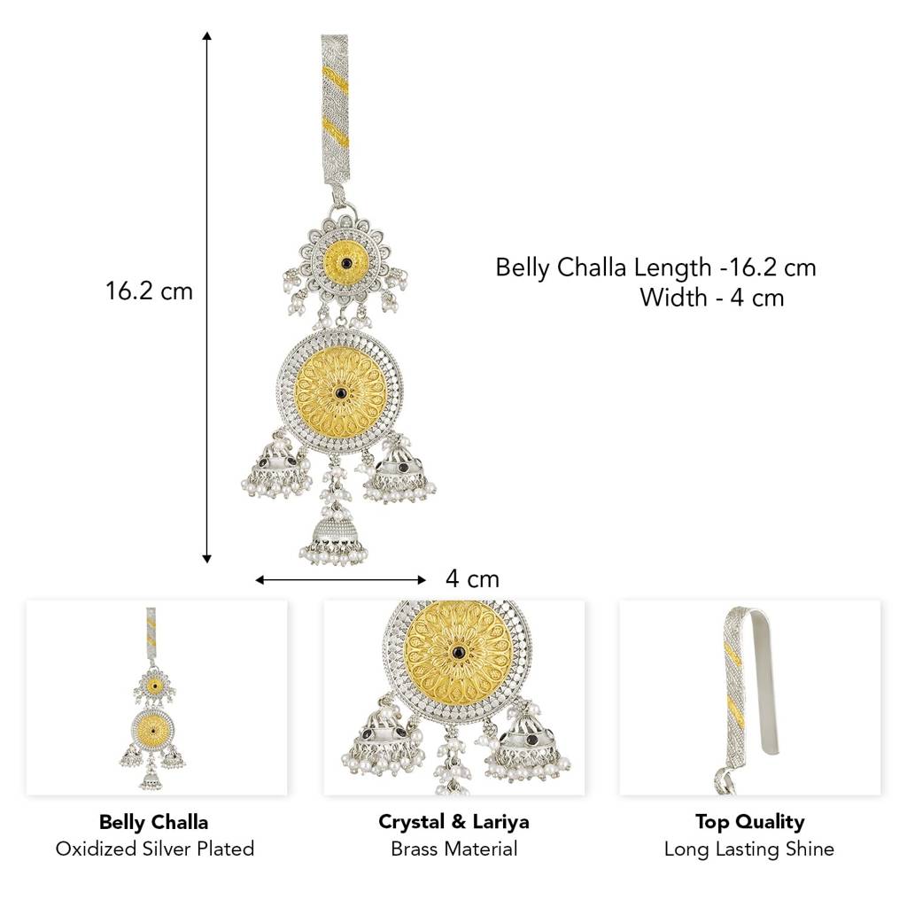 Oxidized Silver Gold Plated Ethnic Saree Waist Belly Kamar Challa Key Chain Juda Traditional Jewellery For Women : PF55BCL01GS
