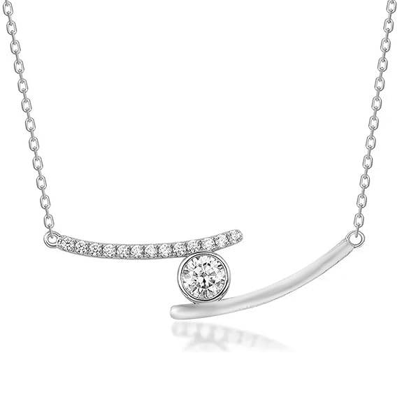 Silver Plated Solitaire Pendant Chain For Women Crystal Studded Casual & Daily Wear Jewellery Gift For Her : PX9CH182W