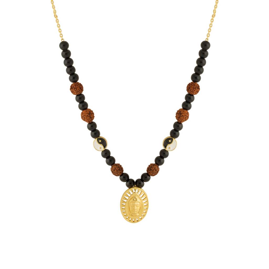 Rudraksha With Black Beaded Chain With Lord Buddha Pendant : 8907617365213