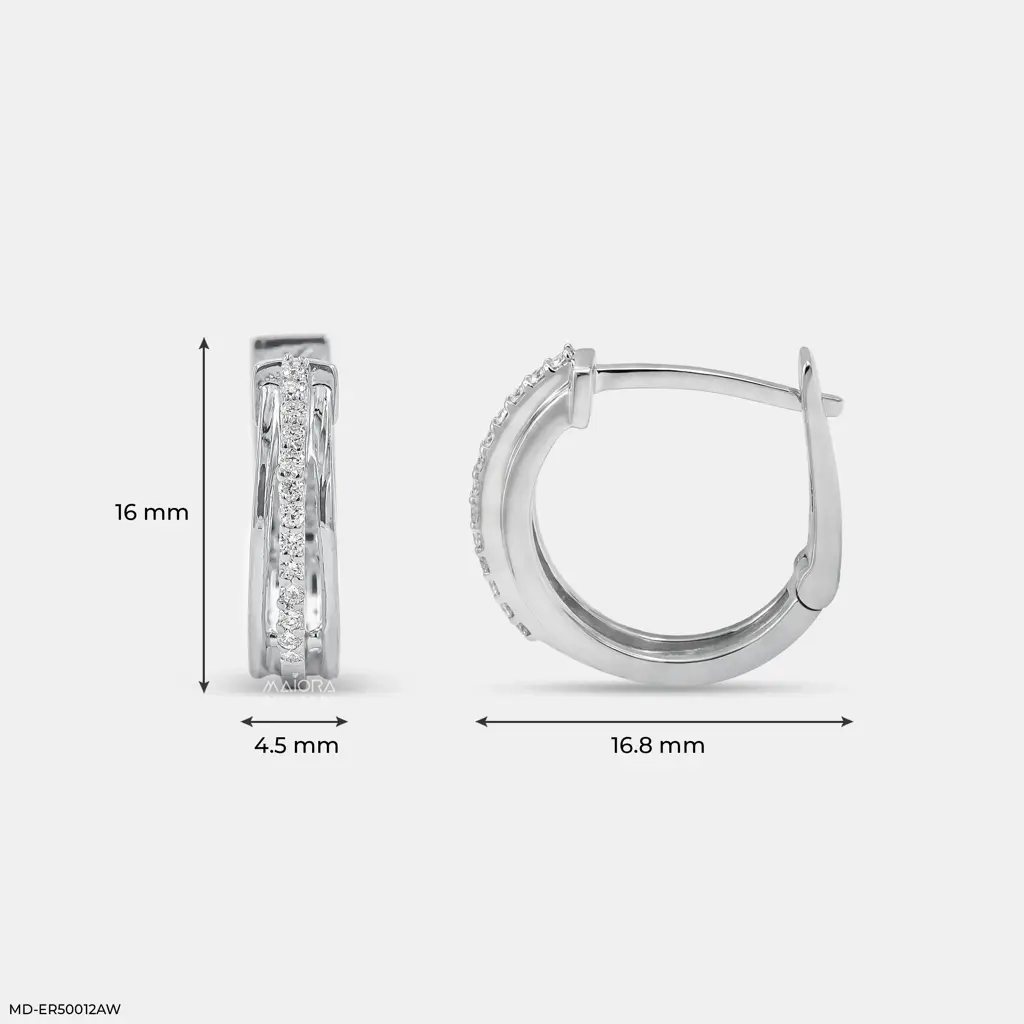 Silver Double Row Lab-Grown Diamond Huggie Hoop Earrings : MD-ER50012AW