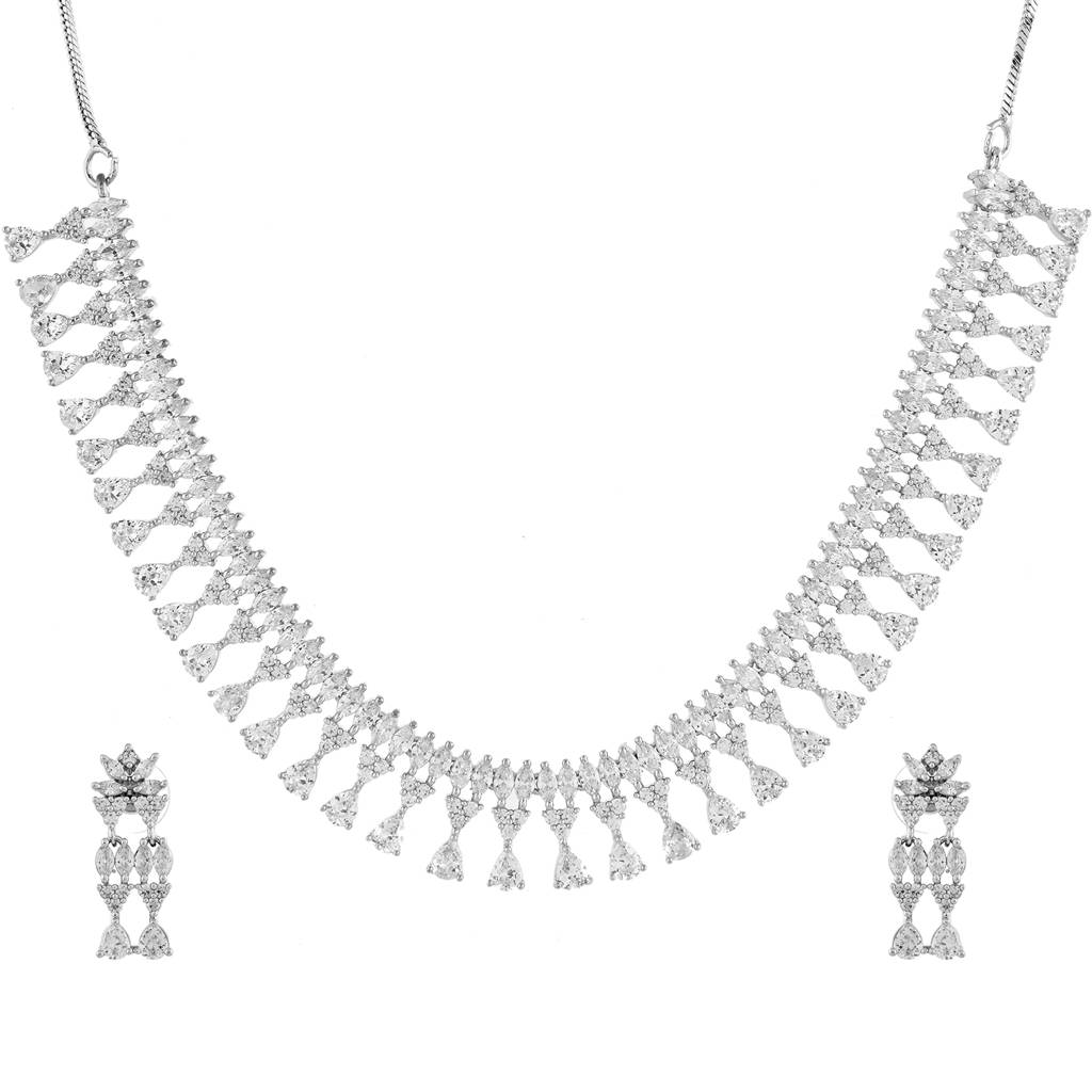 Sparkling Elegance Teardrop Treasure American Diamond Necklace : 8905124533880
