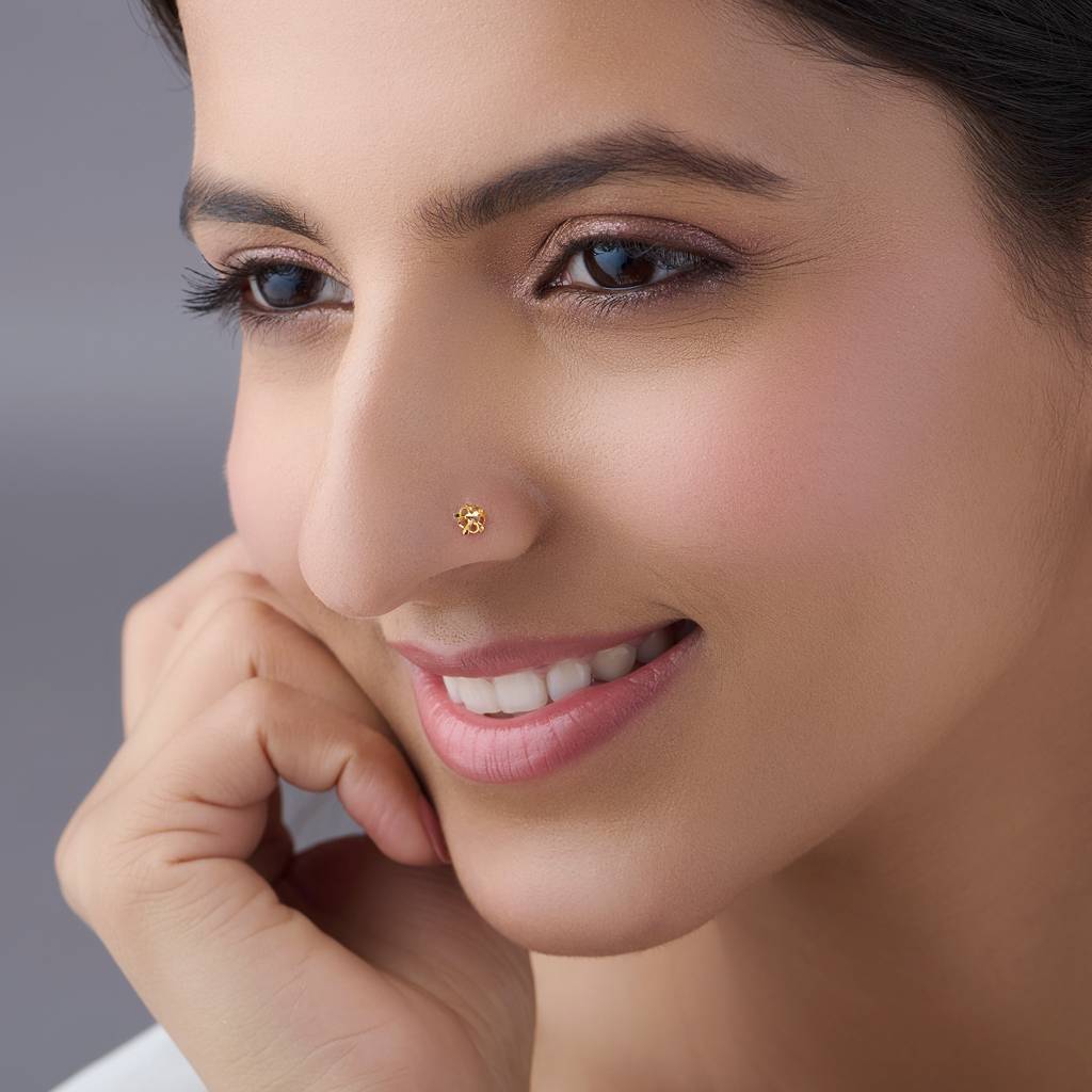 Yuvora 18K Yellow Gold Regal Aura Nose Pin For Women | Screw Back Closure | Bis Hallmarked | Pure Gold N : PCNP1025-DC-18YG-IS