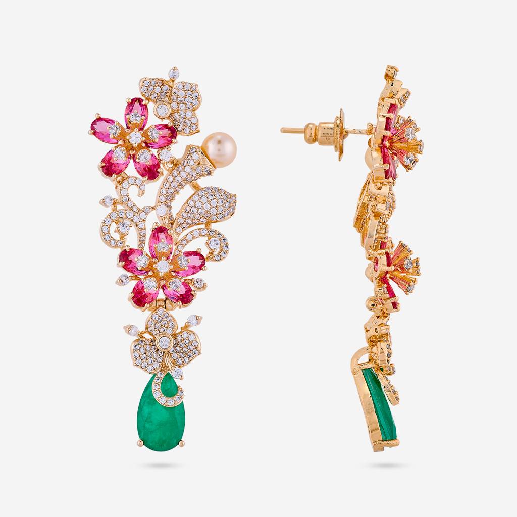 Ruby-Green Gold - Plated Party Wear Zircon Earring - 460908 : 460908
